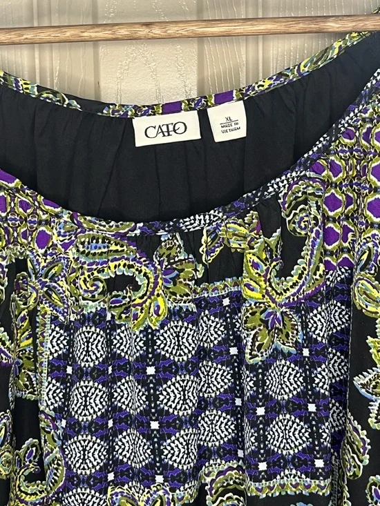Cato Womens Shift Dress XL Chic Black Paisley Print Colorful Business Casual Tie - Picture 3 of 7